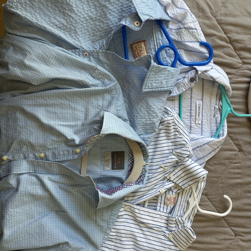 Four Men's long sleeve Light Blue and White Shirts
